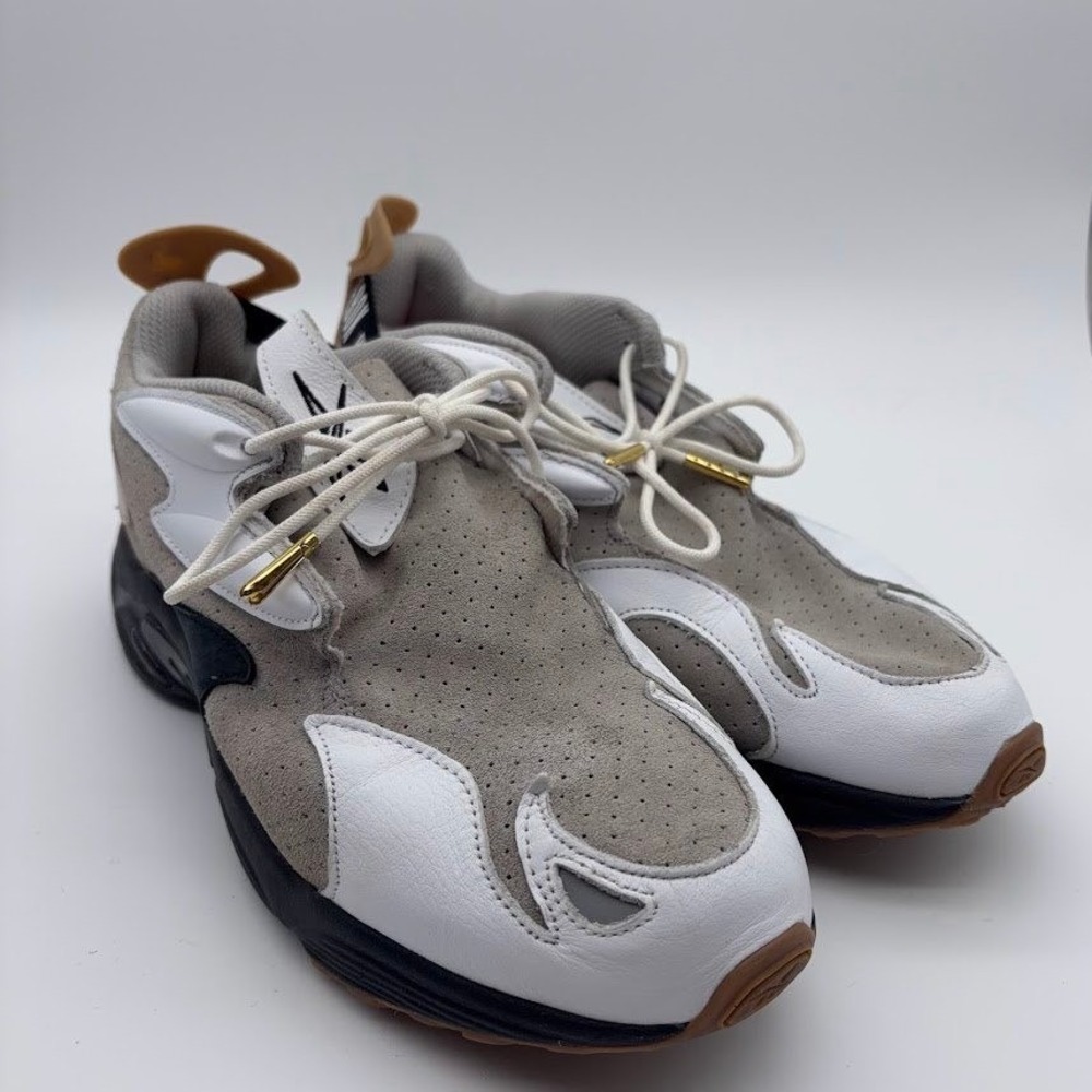 Reebok DMX Fusion Pyer Moss Mens 10 Grey White Suede Leather DV4713 Gold Aglets